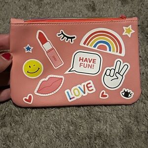 ipsy Coral Cosmetic Bag with Playful Graphics